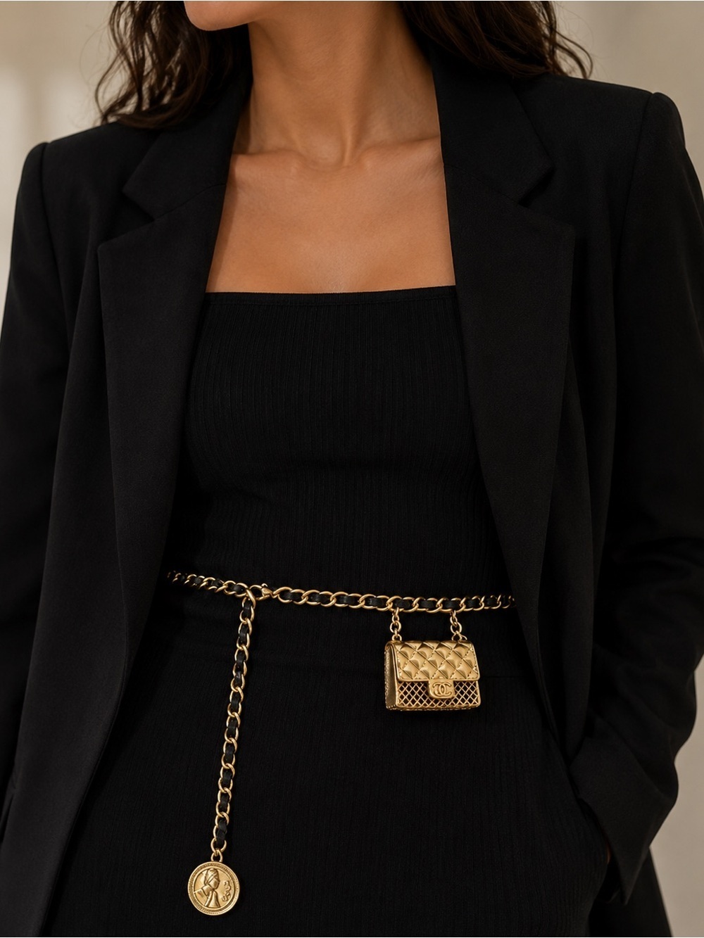 Anthropologie Mini Double Chain Charm Belt/Bag